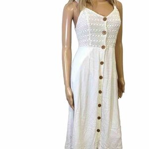 White Midi Dress Cutout Back Women’s XS Crocheted